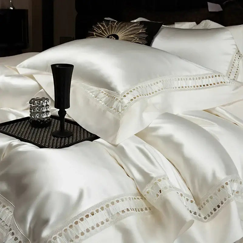DecorBites™ 1000TC Egyptian Cotton Luxury Satin Bedding Set with Wide Hollow Edge