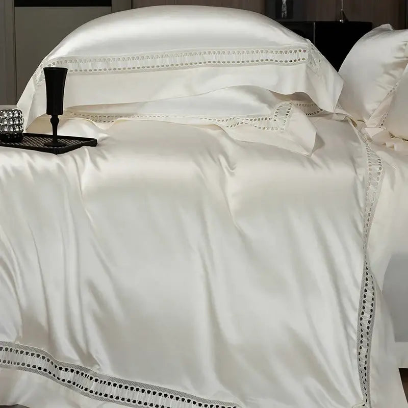 DecorBites™ 1000TC Egyptian Cotton Luxury Satin Bedding Set with Wide Hollow Edge