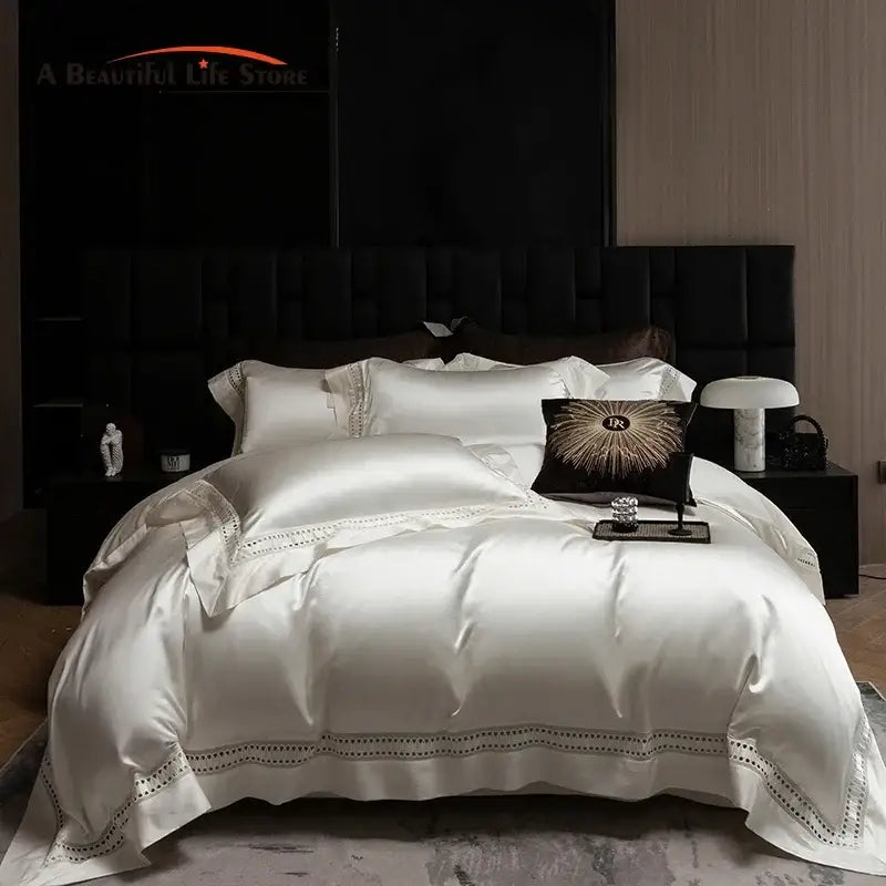 DecorBites™ 1000TC Egyptian Cotton Luxury Satin Bedding Set with Wide Hollow Edge