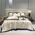 Luxury cream and black ice silk embroidered quilt set bedroom comforter