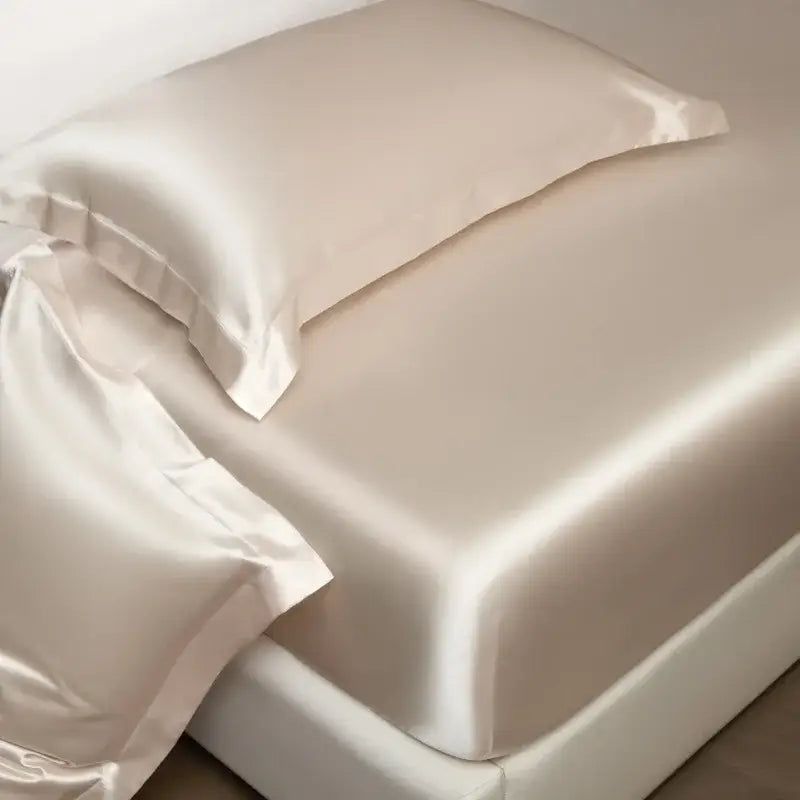 Luxury cream mulberry silk fitted sheet set – bedroom bed linen