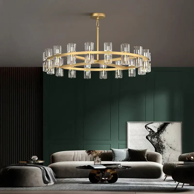 Luxury crystal black gold pendant light living room chandelier