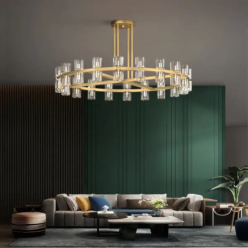 Luxury crystal black gold pendant light living room chandelier