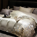 DecorBites™ 4-Piece Luxury Embroidery Bedding Set in Pearl White/Grey Satin Brocade Cotton
