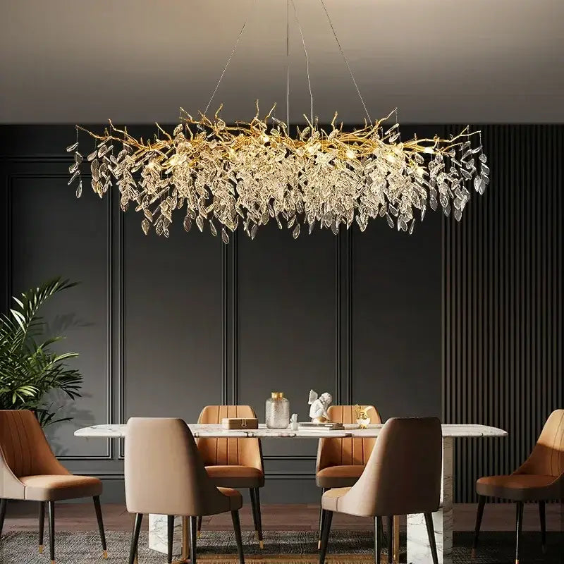 Luxury gold crystal branch led pendant dining room chandelier