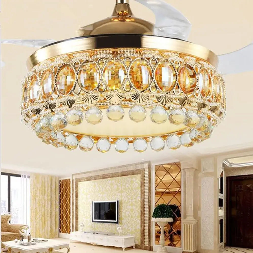 DecorBites™ 42 Inch Gold Luxury Crystal Ceiling Fan Light with Remote Control