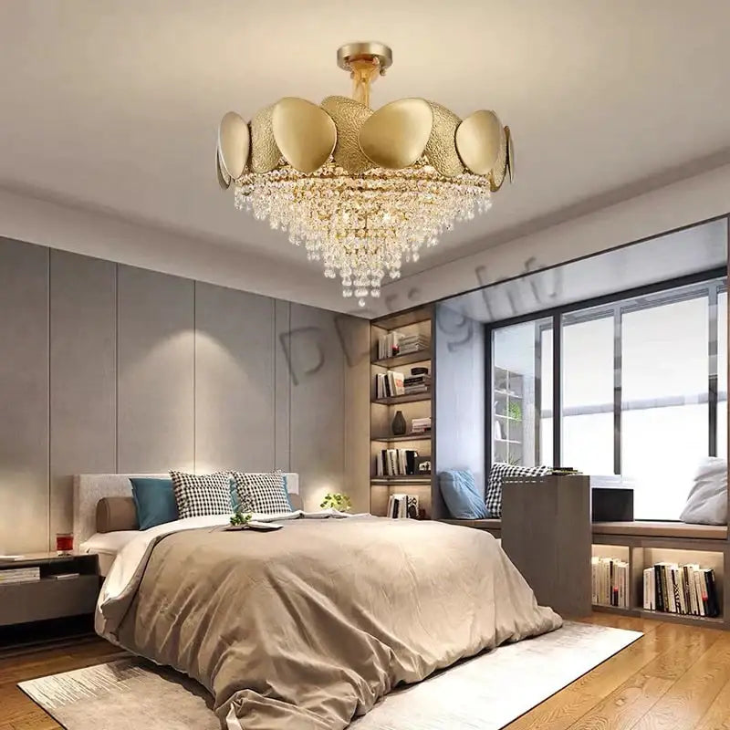 Luxury gold crystal led ceiling chandelier for living room