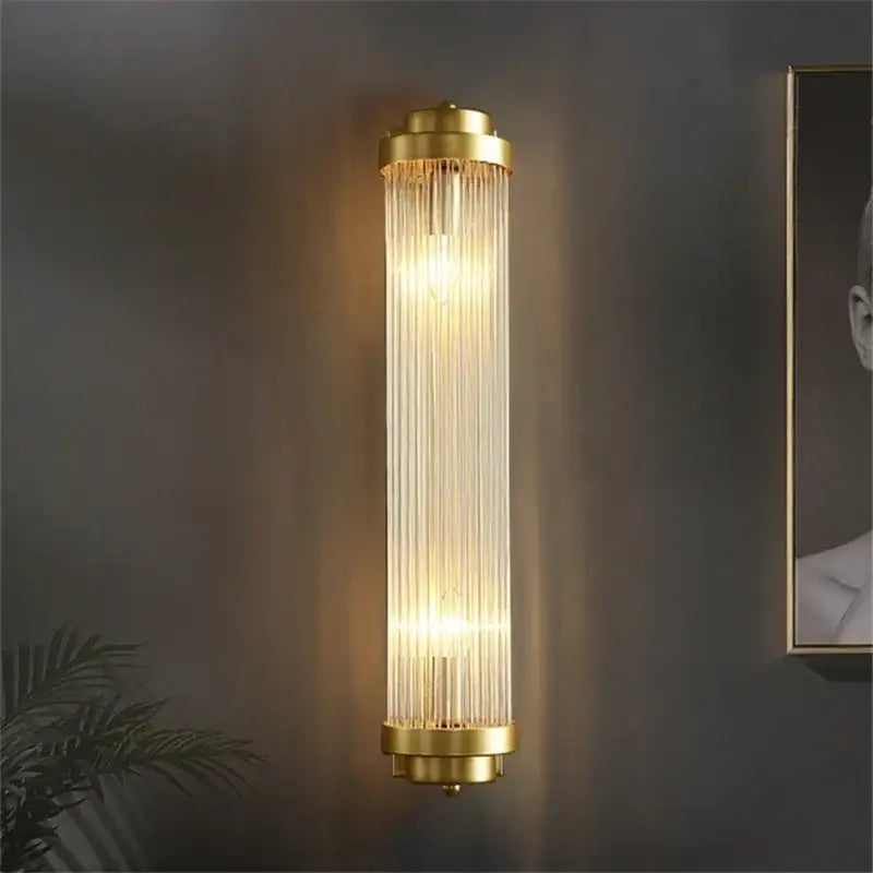 Luxury gold crystal led wall sconce bedroom glass prism light