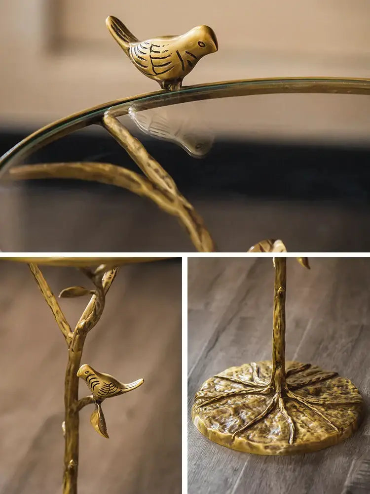 Luxury golden brass bird tree side table living room accent
