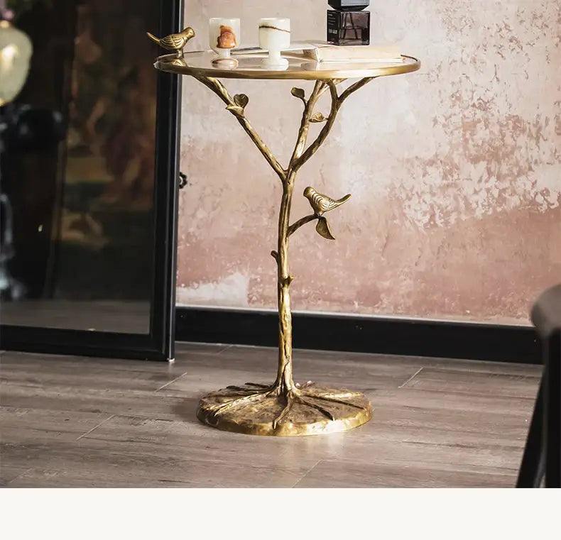 Luxury golden brass bird tree side table living room accent