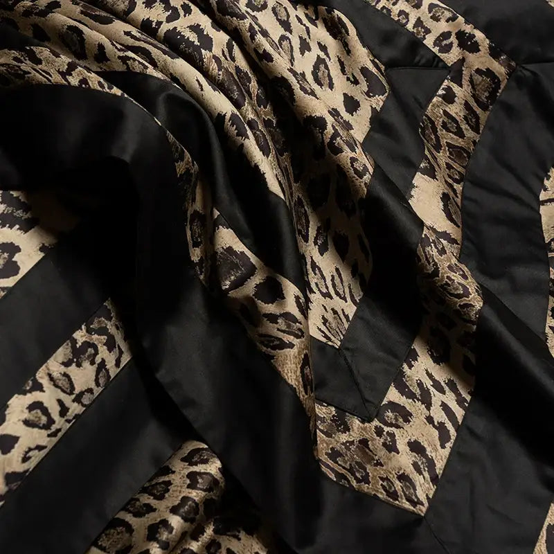 Luxury leopard print & black satin bedding set bedroom decor