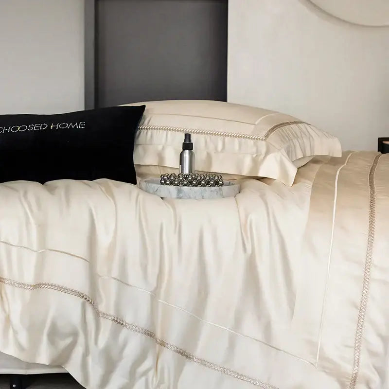 Luxury light champagne embroidery bedding set bedroom egyptian cotton