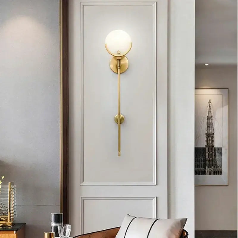 Luxury marble & copper wall lamp – bedroom gold glass sconce
