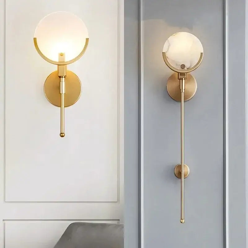 Luxury marble & copper wall lamp – bedroom gold glass sconce