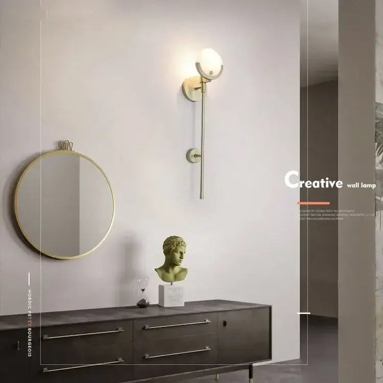 Luxury marble & copper wall lamp – bedroom gold glass sconce