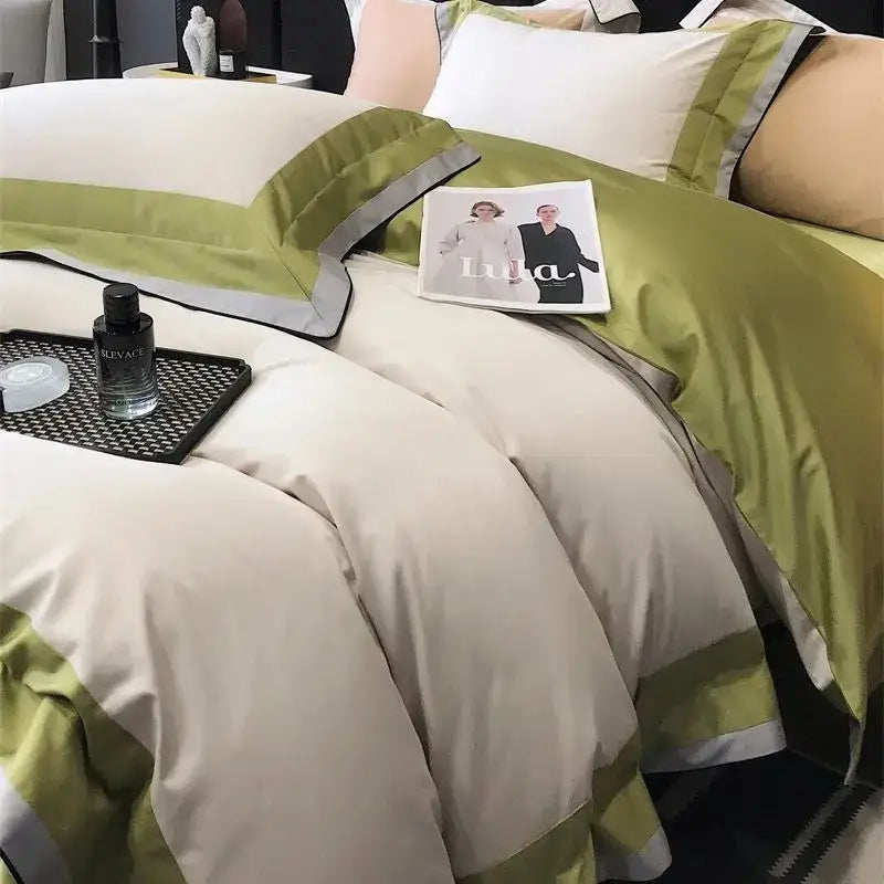 Luxury sage green & cream 1000tc egyptian cotton bedding set bedroom