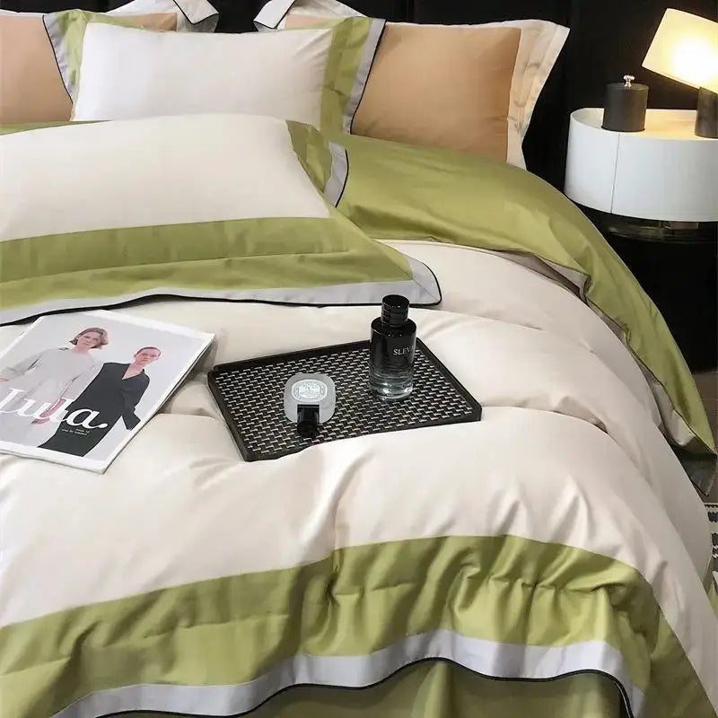 Luxury sage green & cream 1000tc egyptian cotton bedding set bedroom