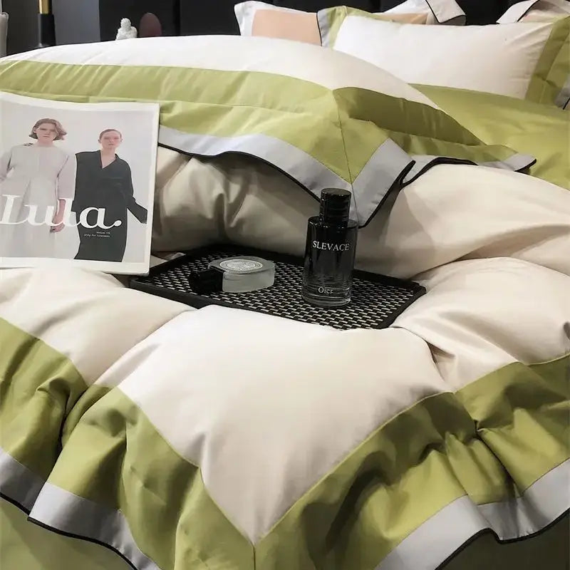 Luxury sage green & cream 1000tc egyptian cotton bedding set bedroom