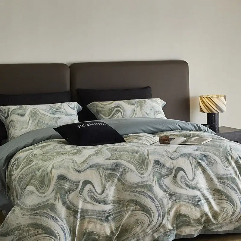 Marble gray & teal 100s egyptian cotton bedding set bedroom