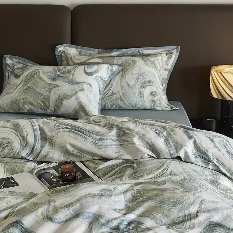 Marble gray & teal 100s egyptian cotton bedding set bedroom