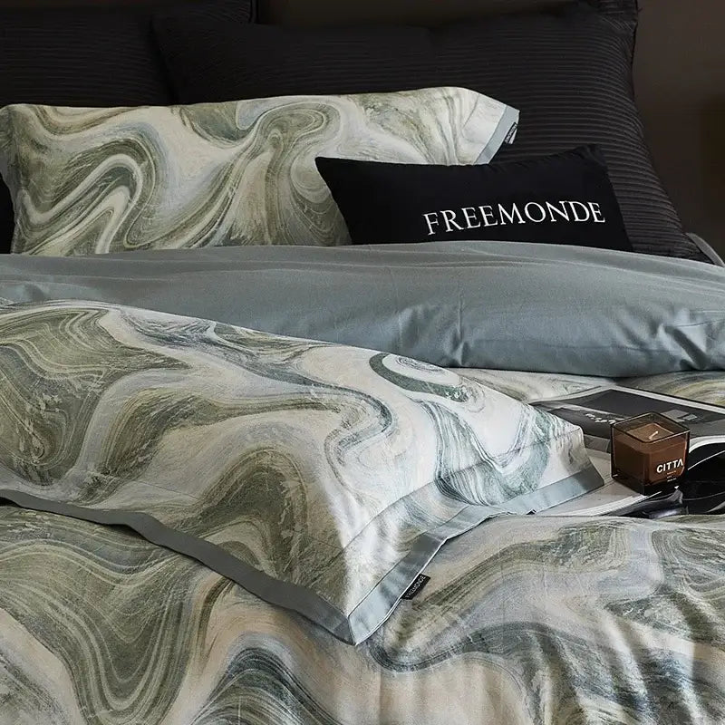 Marble gray & teal 100s egyptian cotton bedding set bedroom