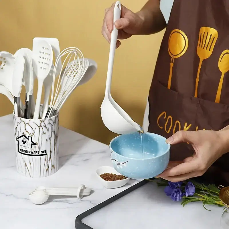 DecorBites™ 18Pcs Silicone Kitchen Utensils Turner Spatula Measuring Spoon Cooking Tool Set