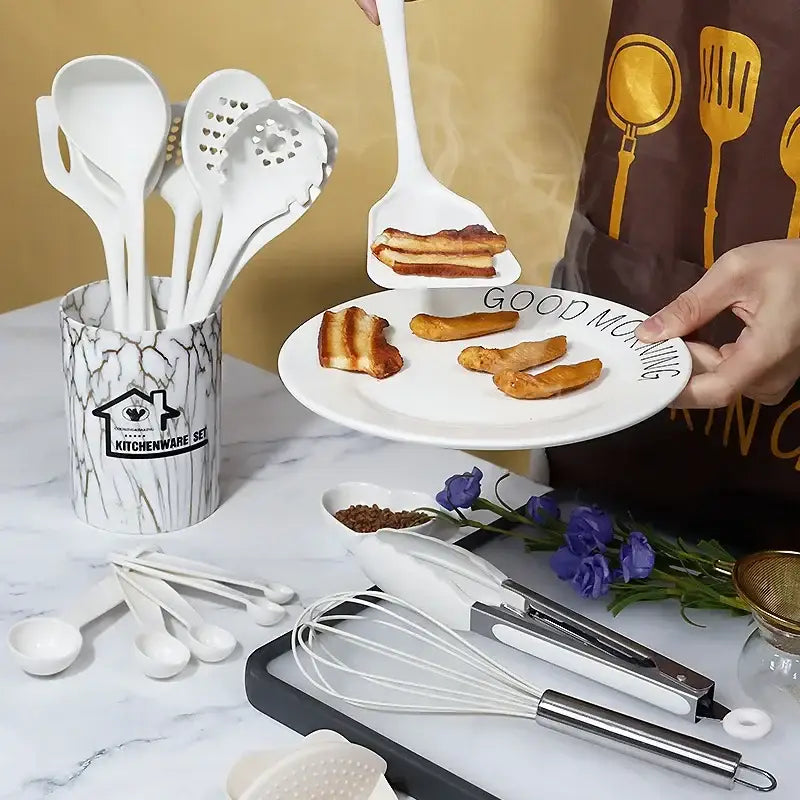 DecorBites™ 18Pcs Silicone Kitchen Utensils Turner Spatula Measuring Spoon Cooking Tool Set