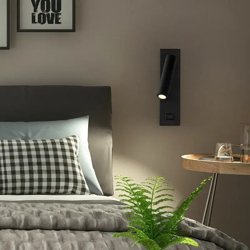 Matte black led wall light switch with usb port – bedroom sconce