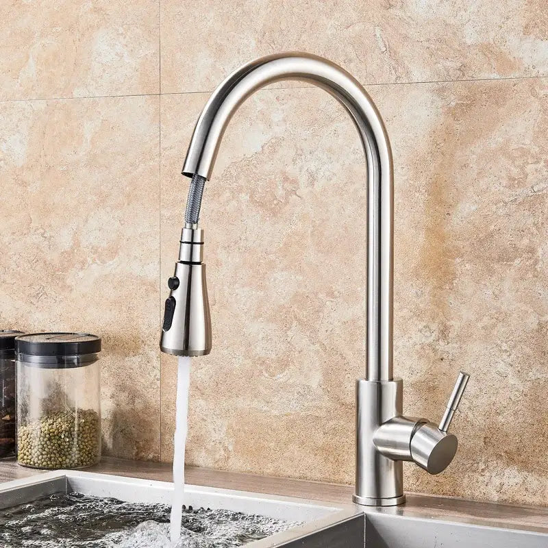 Matte black pull out kitchen faucet with high arc spout