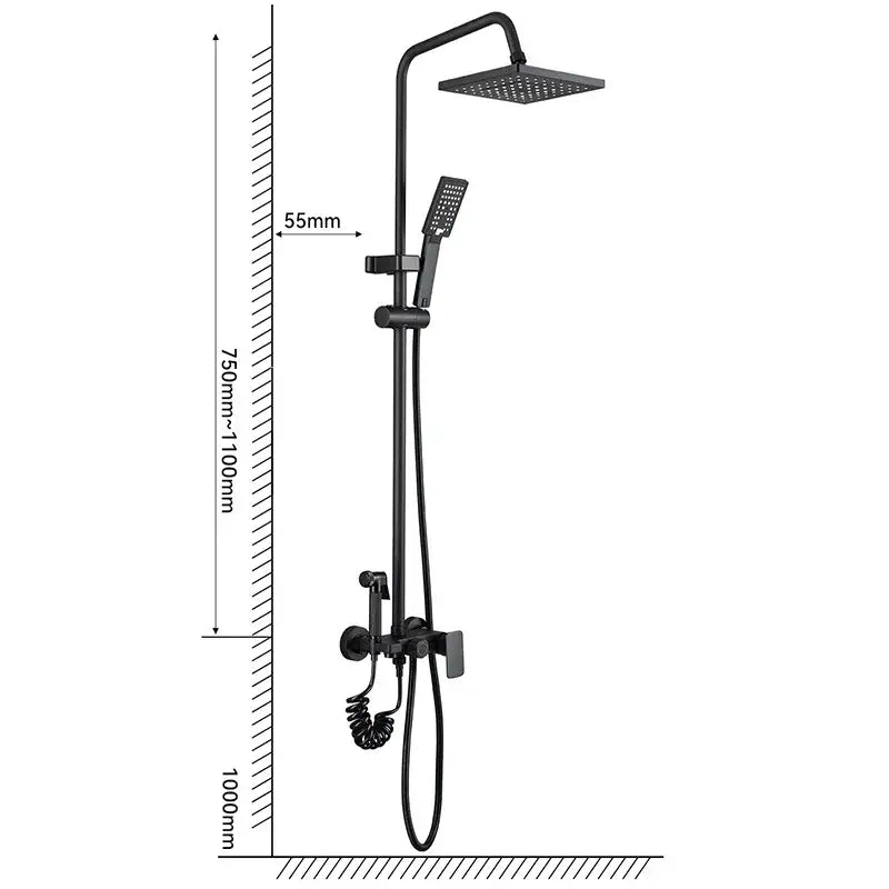 DecorBites™ Black Wall Mounted Bathroom Shower Faucet Set - Bathtub Mixer Tap