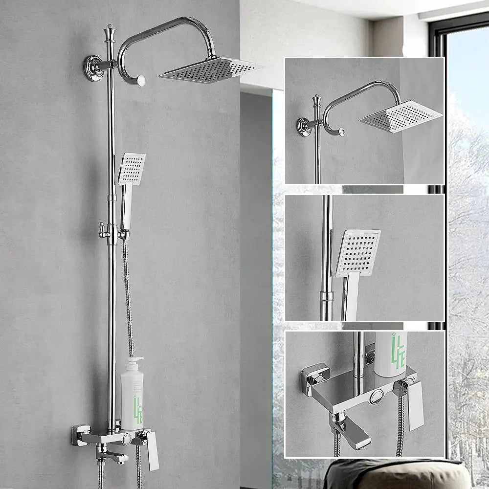DecorBites™ Brass Chrome Round Tube Shower Faucet with Slide Bar and Single Handle