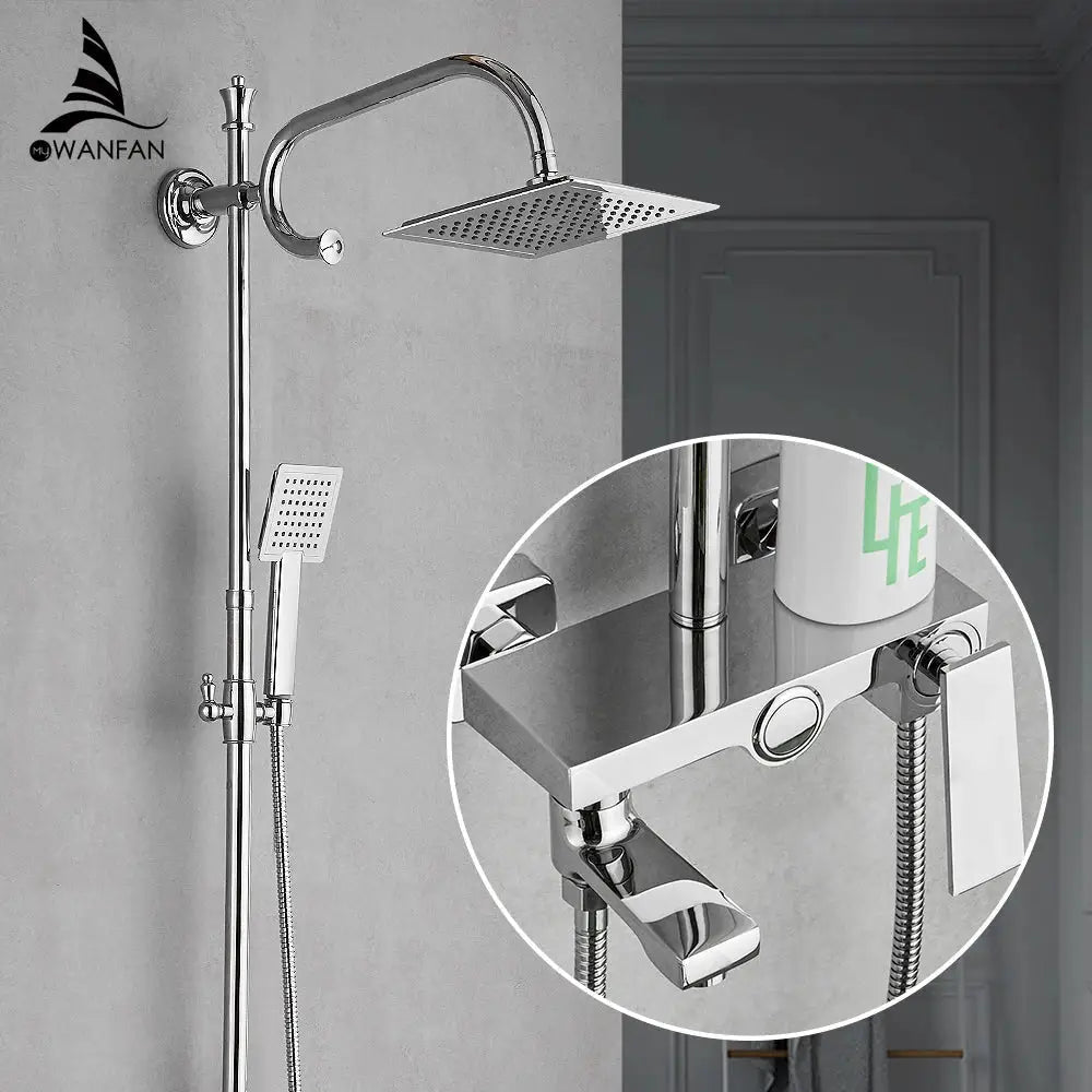 DecorBites™ Brass Chrome Round Tube Shower Faucet with Slide Bar and Single Handle