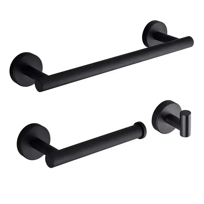 DecorBites™ Black Stainless Steel Bathroom Set: Robe Hook, Towel Rail, Shelf, Tissue Holder