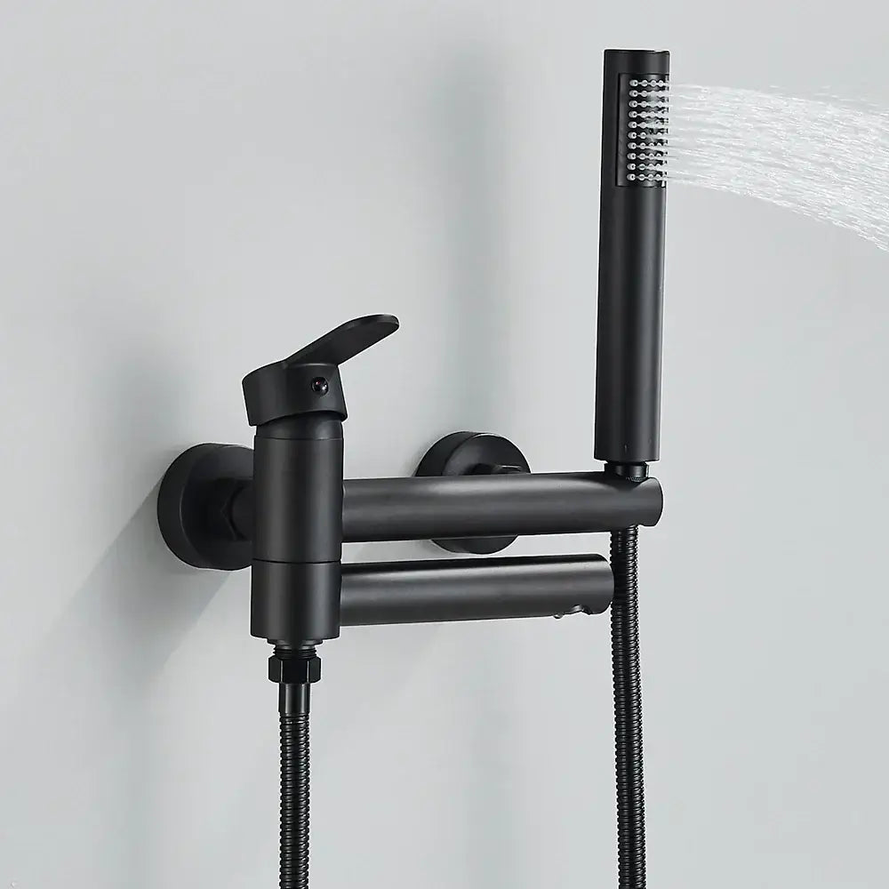 Matte black wall mount tub shower system with handheld spray bathroom