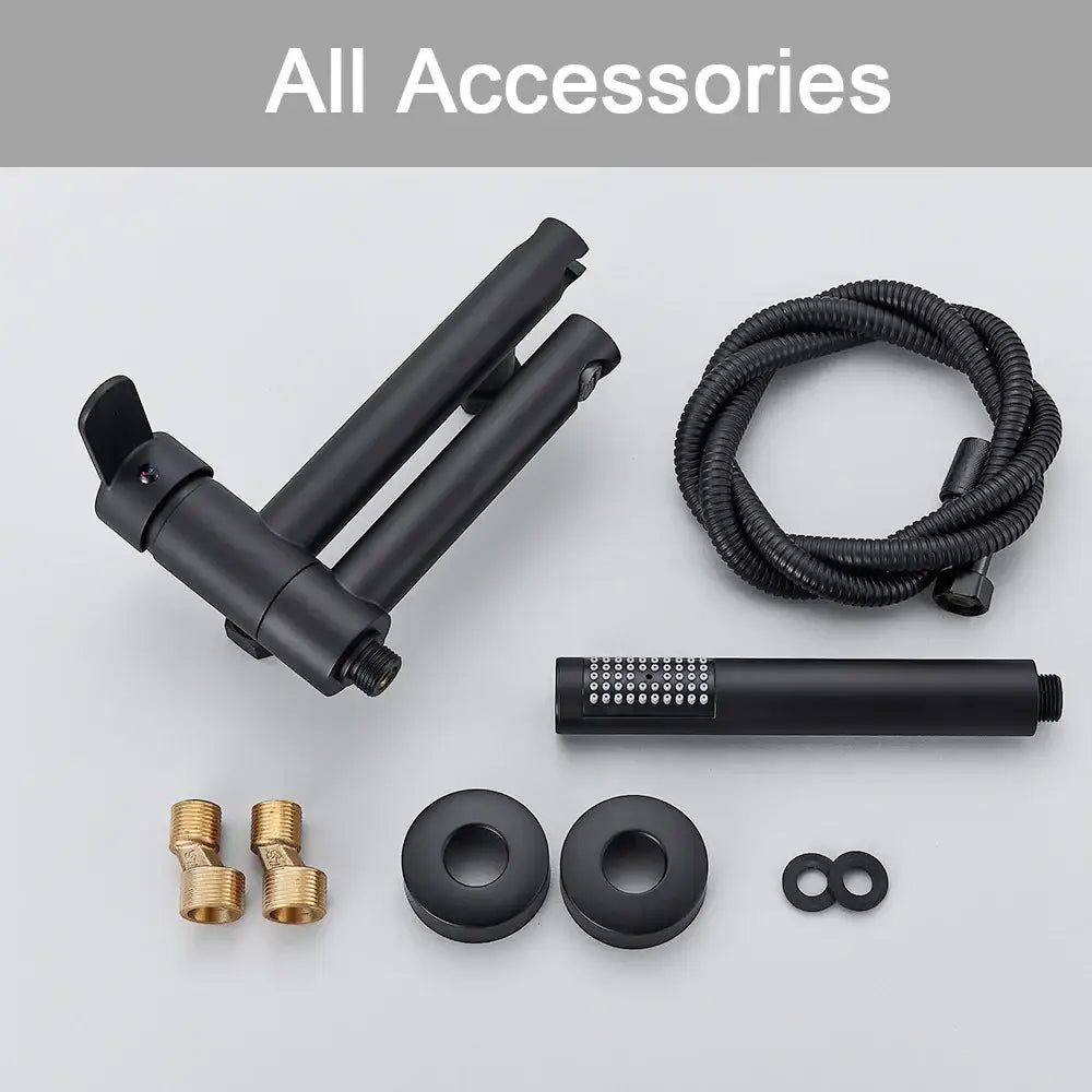 Matte black wall mount tub shower system with handheld spray bathroom