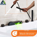 Matte black waterfall led bathtub faucet set with handheld shower bathroom