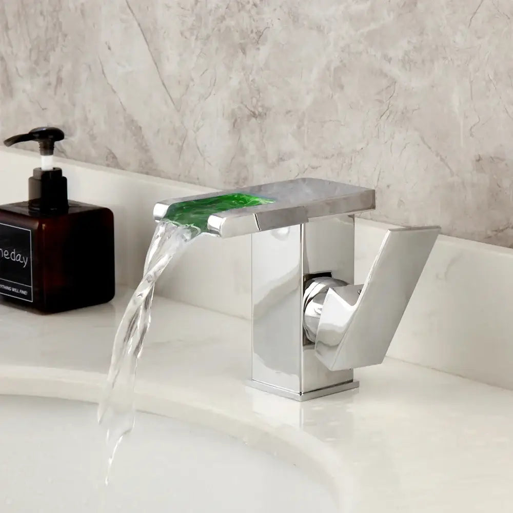 DecorBites™ LED Waterfall Basin Faucet White & Black Mixer Tap Deck Mount Solid Brass