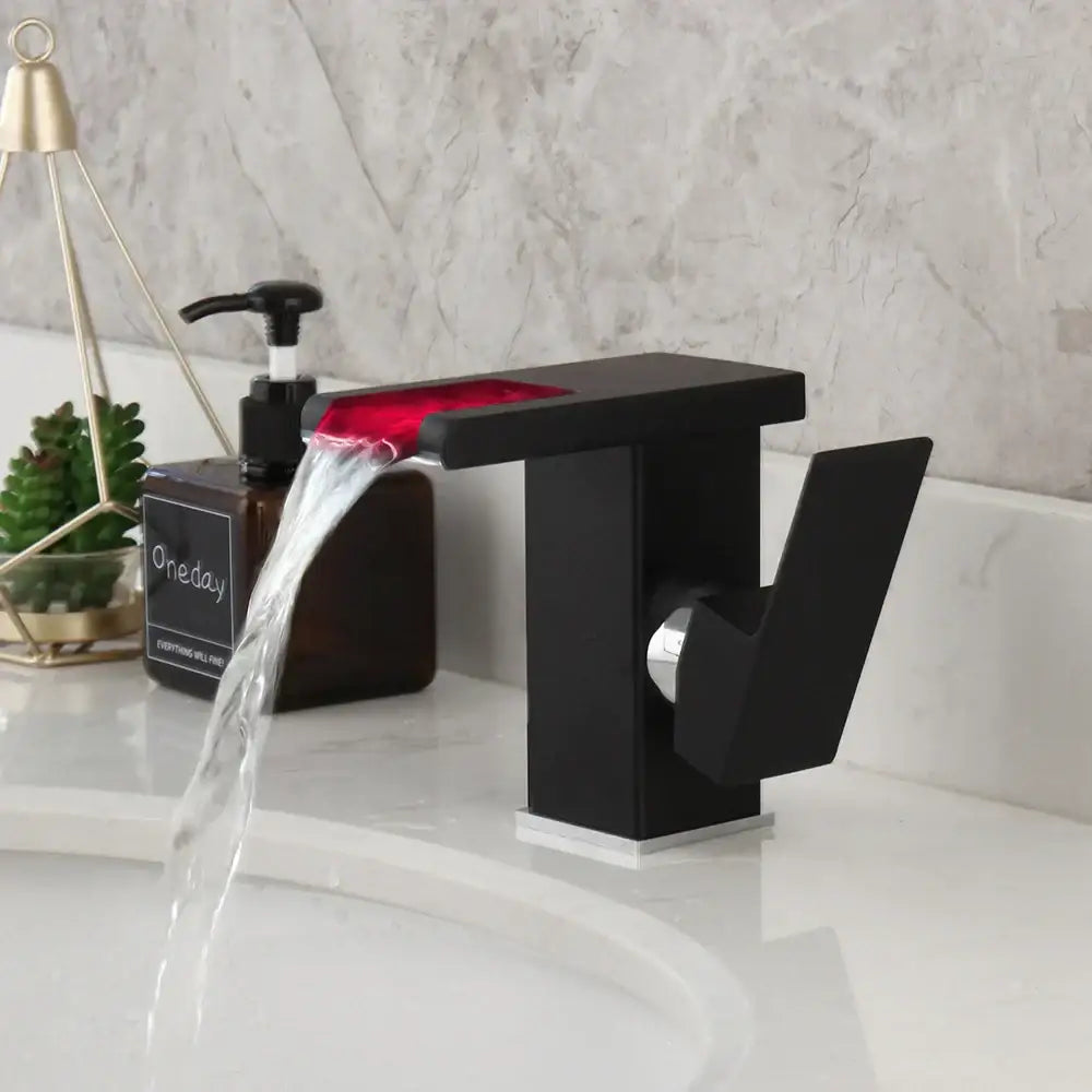 DecorBites™ LED Waterfall Basin Faucet White & Black Mixer Tap Deck Mount Solid Brass