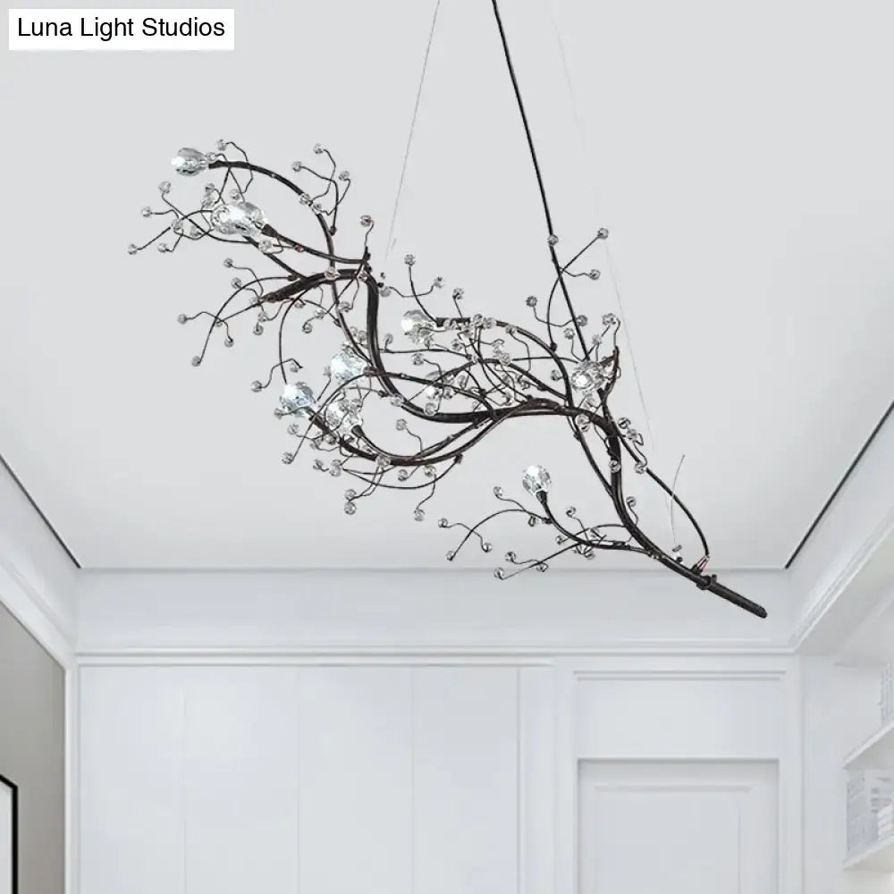Metallic gold branch chandelier with crystal bead dining room light