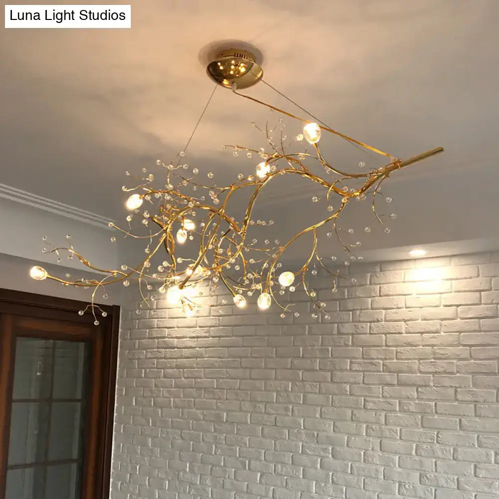 Metallic gold branch chandelier with crystal bead dining room light