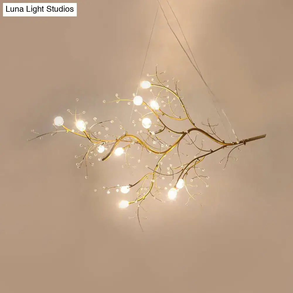 Metallic gold branch chandelier with crystal bead dining room light