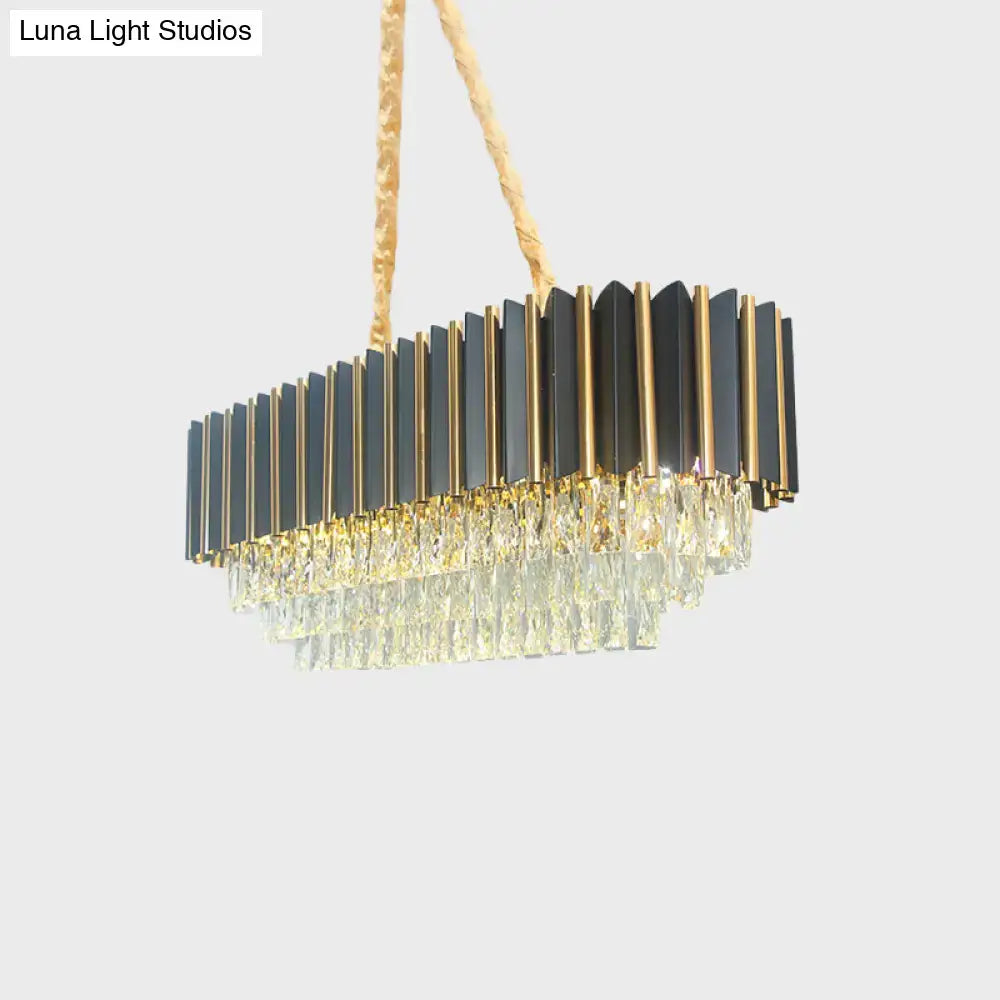 Mid century black & gold crystal island pendant dining room light fixture