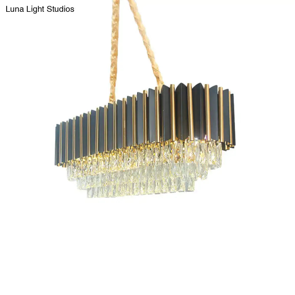 Mid century black & gold crystal island pendant dining room light fixture