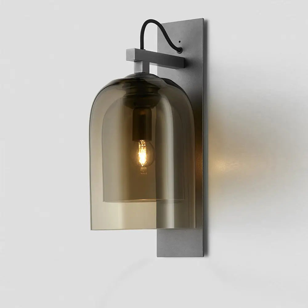 DecorBites™ Mid-Century Black Wall Sconce with Dual Dome Glass Shade for Living Room, 1 Bulb Fixture