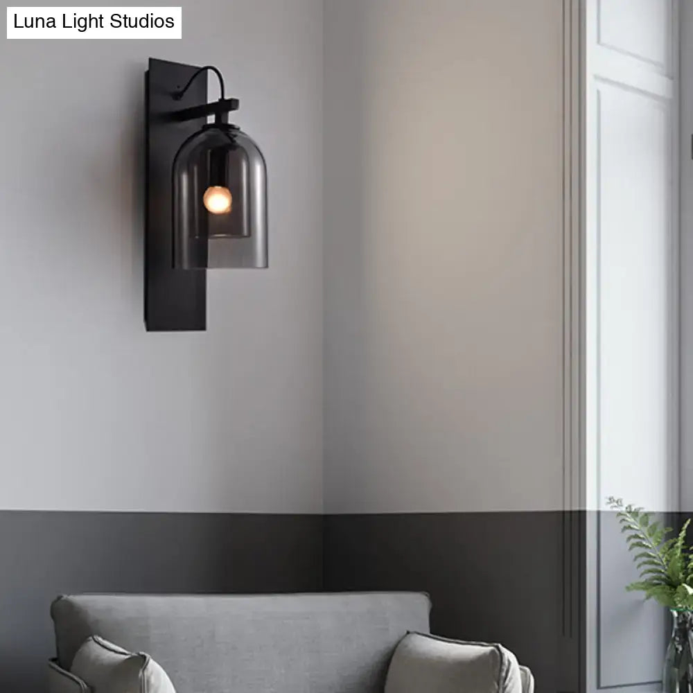 DecorBites™ Mid-Century Black Wall Sconce with Dual Dome Glass Shade for Living Room, 1 Bulb Fixture
