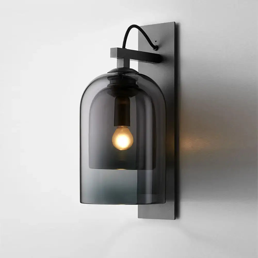 DecorBites™ Mid-Century Black Wall Sconce with Dual Dome Glass Shade for Living Room, 1 Bulb Fixture