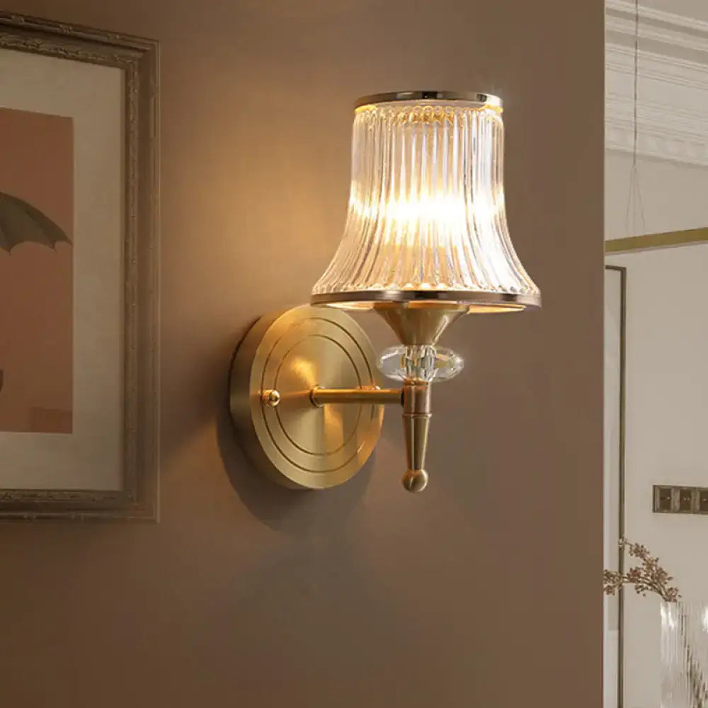 Mid-century brass crystal ribbed wall mounted lamp living room