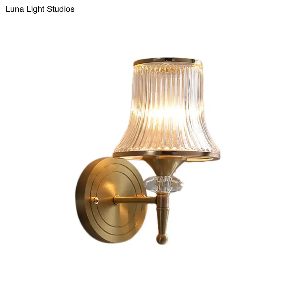 Mid-century brass crystal ribbed wall mounted lamp living room