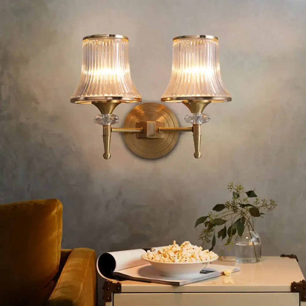 Mid-century brass crystal ribbed wall mounted lamp living room