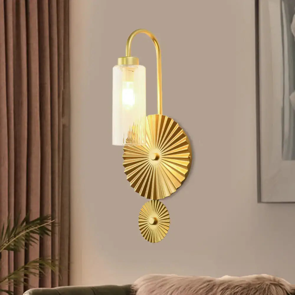 Mid century brass gooseneck wall lamp – bedroom sunburst sconce